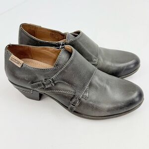 Pikolinos ROTTERDAM Green Gray Double Buckle Monk Strap Leather Ankle Shoes